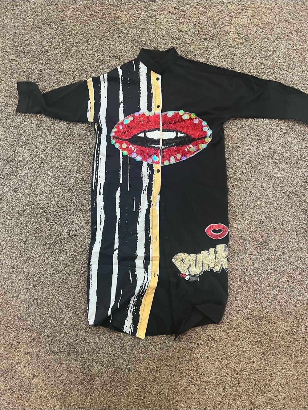 Kids Black One-Piece Romper with Sequin Lip Accent